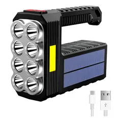 GENERICO - Linterna De Mano Portátil 8 Led Recargable Solar Usb Camping Color De La Linterna Negro Color De La Luz Blanco