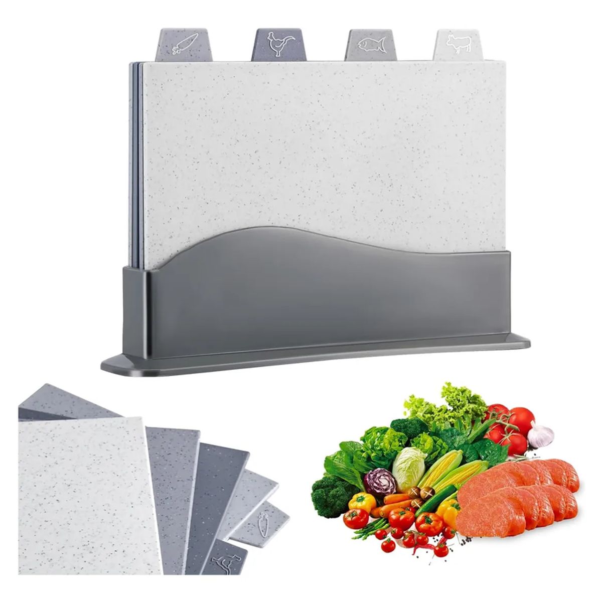 GENERICO - Set De 4tablas Para Picar Para Cocina Con Soporte De Drenaje Geométrica Gris