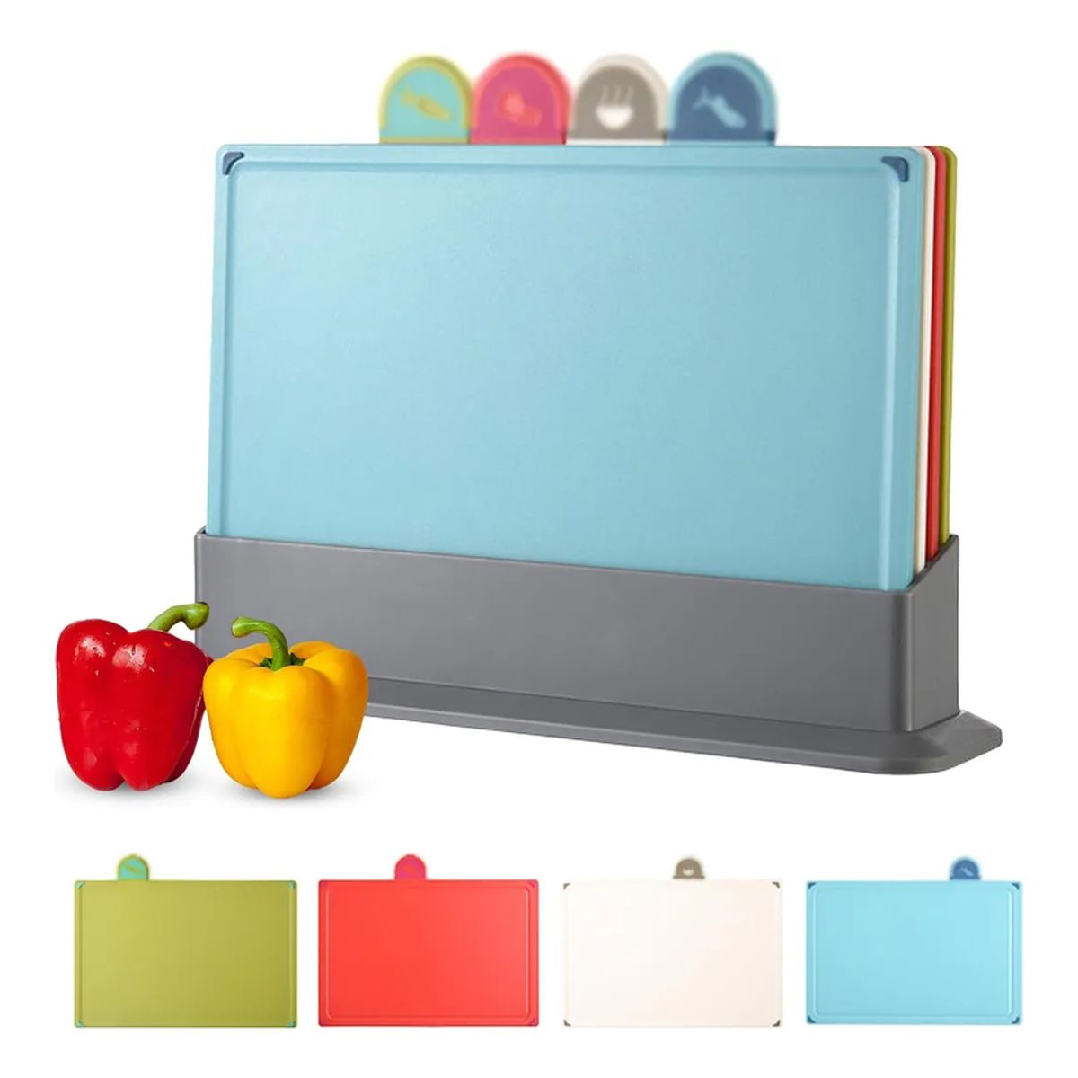 GENERICO - Tablas Para Picar Con Base Y Colores Indicadores 4 Piezas Fl-02-2 Celeste