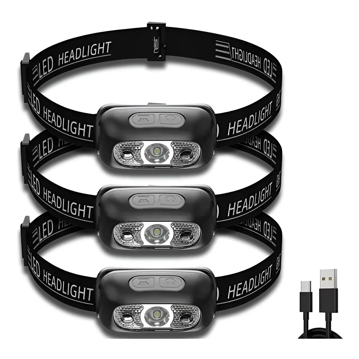 GENERICO - Pack X3 Linterna Frontal Recargable Foco Cabeza Linterna