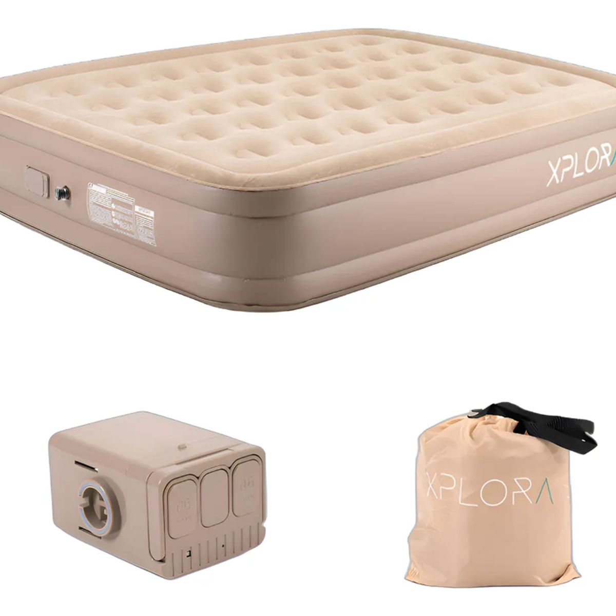 GENERICO - Colchón Inflable Xplora Eléctrico Bomba Recargable 2 Plazas Beige