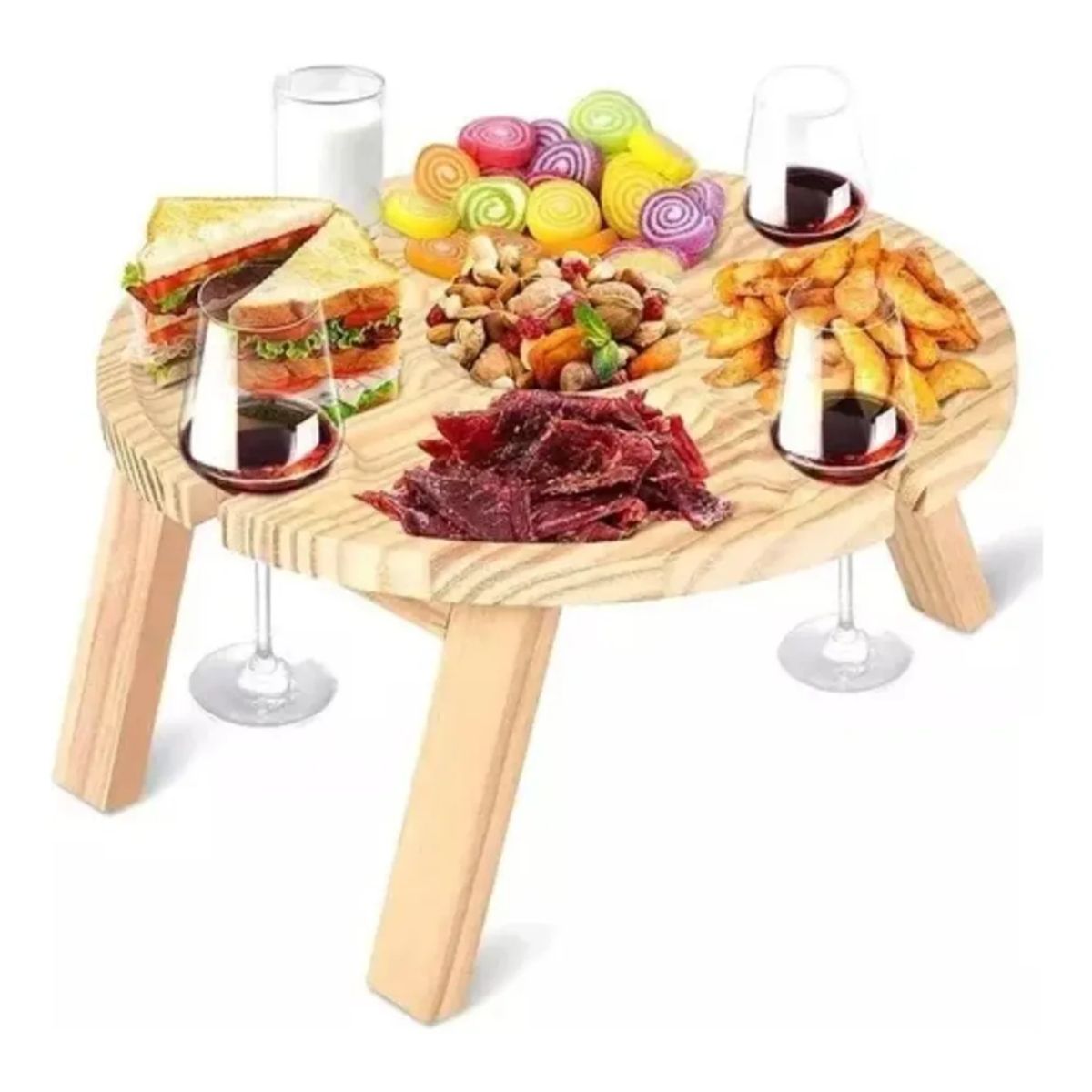 GENERICO - Mesa Tabla De Madera Picnic Plegable Comida Picoteo Viajes Lisa Marrón Claro