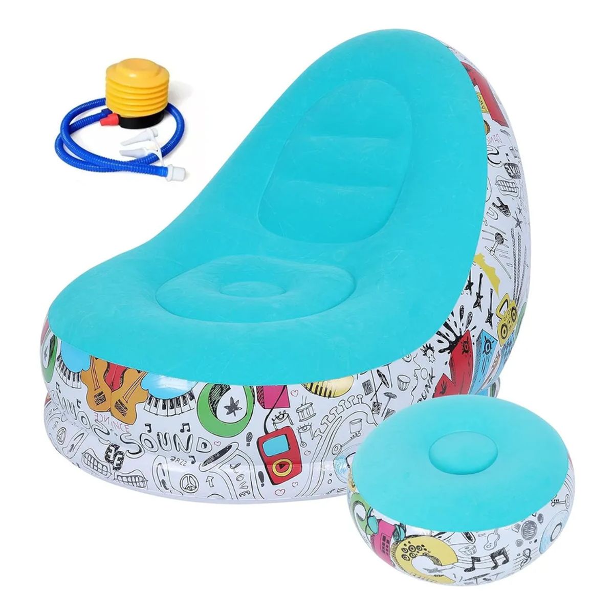 GENERICO - Sofá Tumbona Silla Inflable Reposa Pies Puff X L + Inflador Color Celeste - 212090