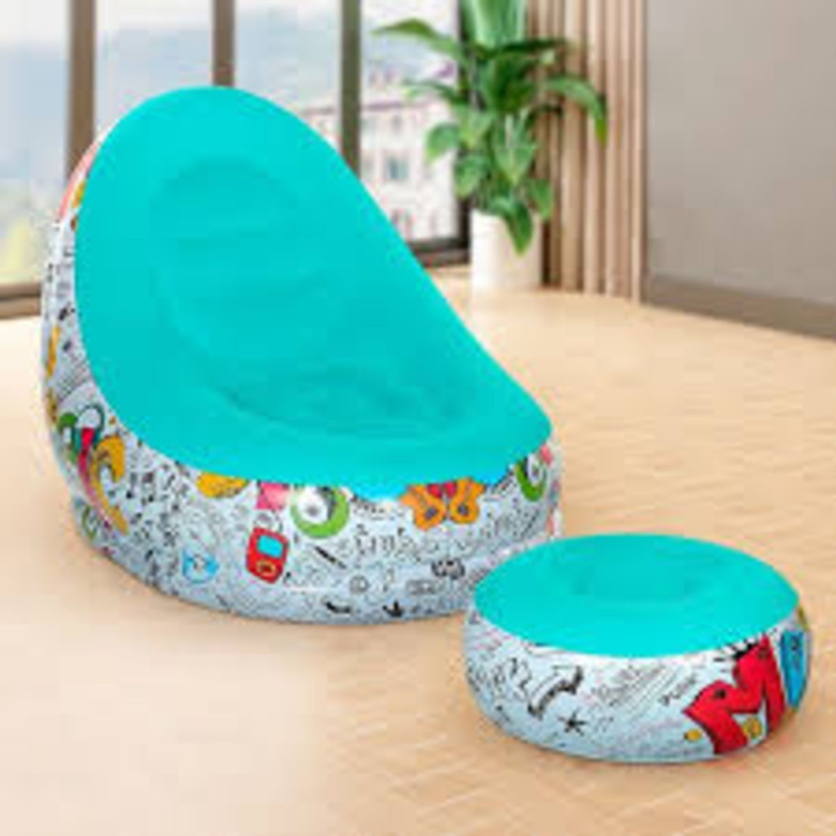 GENERICO - Sofá Tumbona Silla Inflable Reposa Pies Puff X L + Inflador Color Celeste - 212090