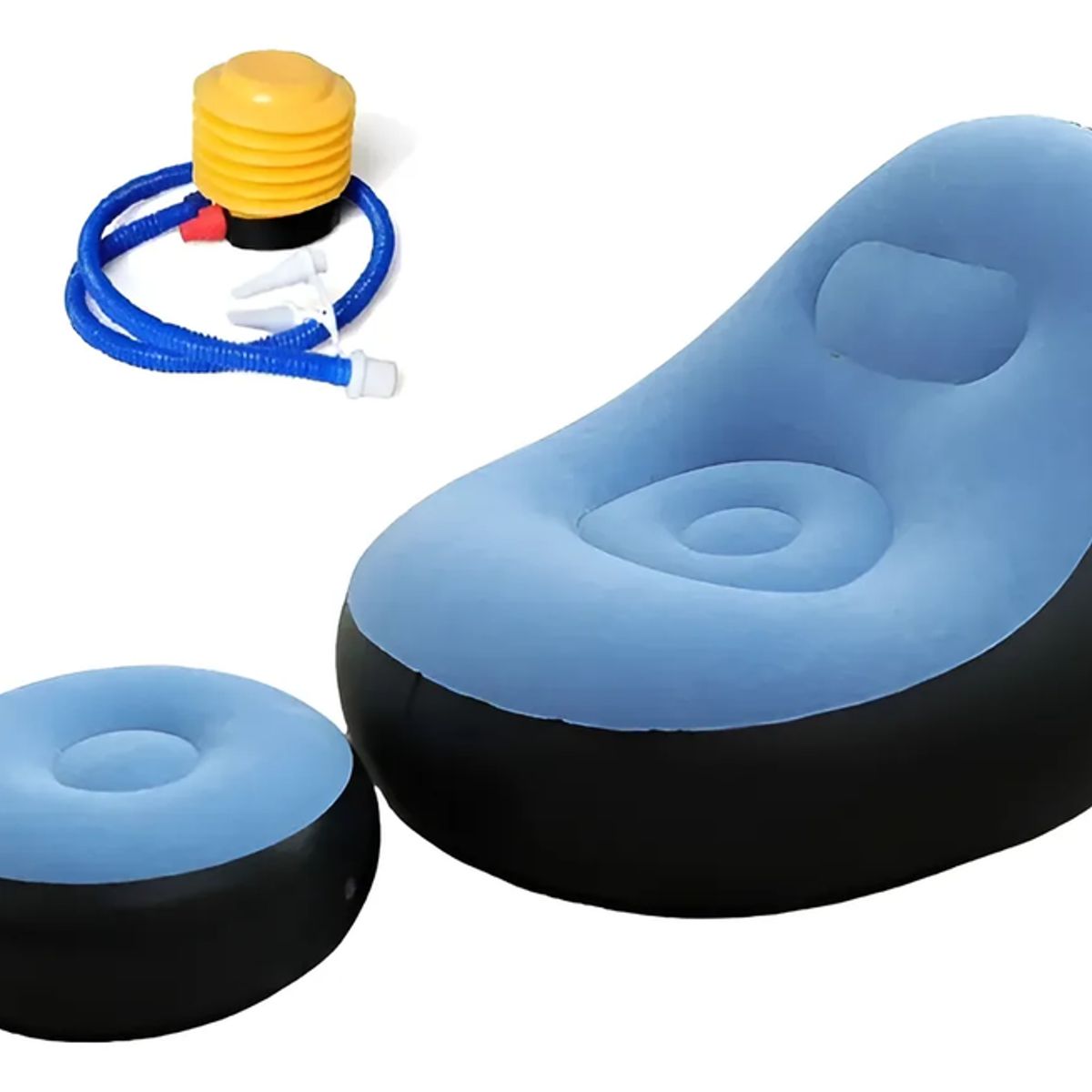 GENERICO - Sofá Tumbona Silla Inflable Reposa Pies Puff X L + Inflador Color Celeste - 212096