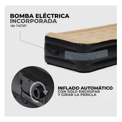 GENERICO - Colchón Inflable Eléctrico Kano Autoinflable Individual Color Beige 1 Plaza Cama para Camping Doble Altura.