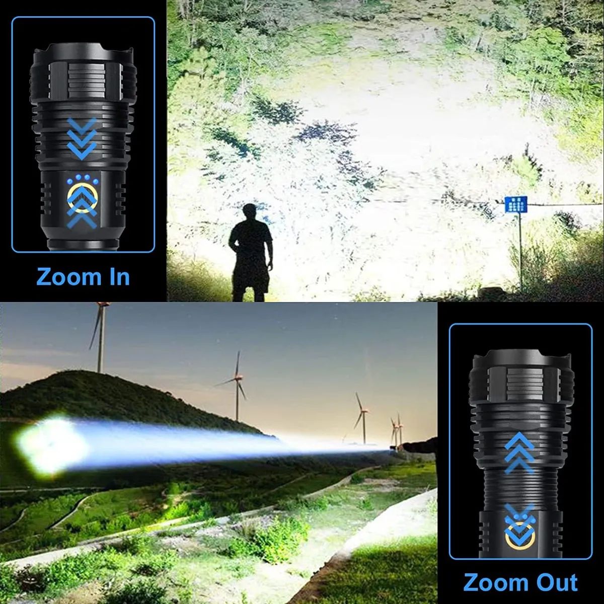 GENERICO - Linterna Led Zoom Tactica Recargable Potentes 1000m Cabeza Negro