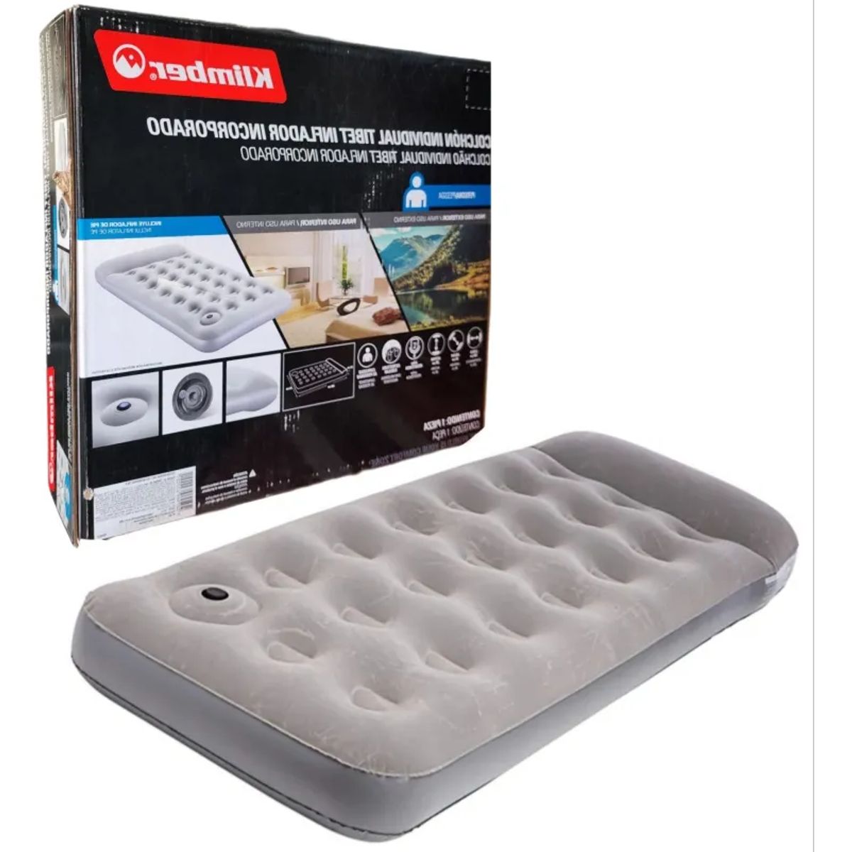 GENERICO - Colchon Inflable 1 Plaza + Bombin Gris