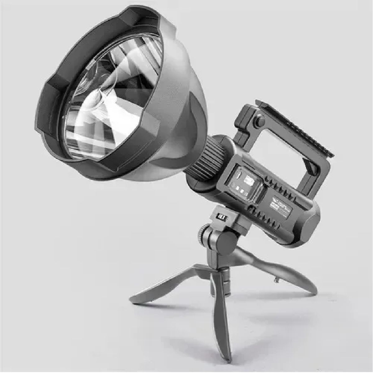 GENERICO - Foco Linterna Led Largo Alcance 1000 Metros + Usb + Trípode Blanco Plateado