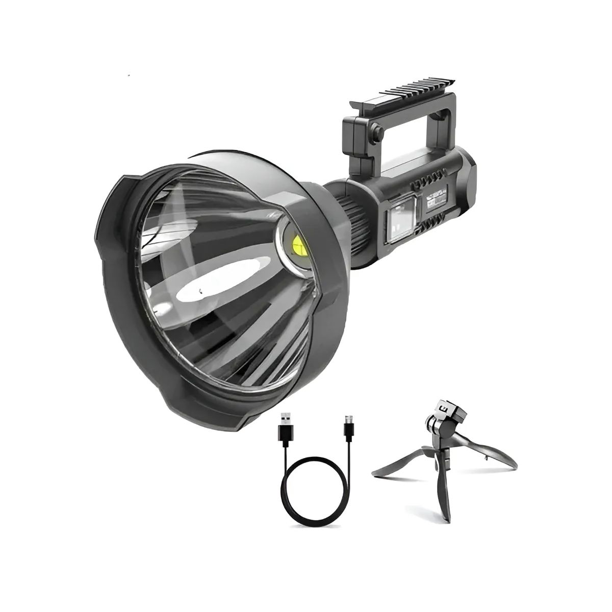 GENERICO - Foco Linterna Led Largo Alcance 1000 Metros + Usb + Trípode Blanco Plateado