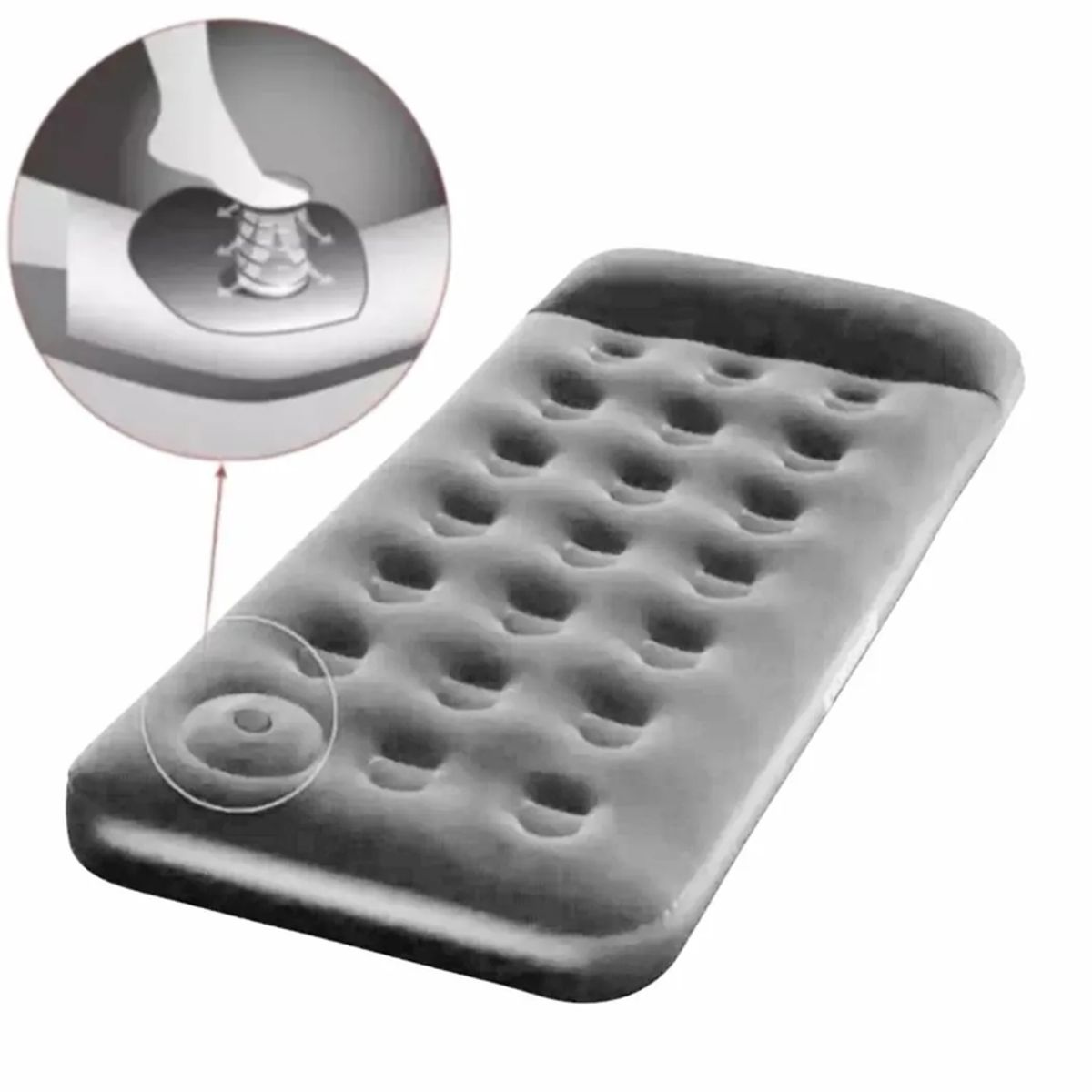 GENERICO - Colchon Inflable 1 Plaza  Inflador De Pie Incorporado