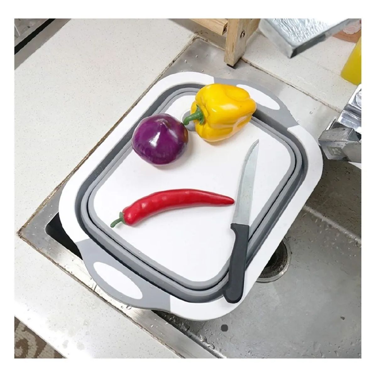 GENERICO - Tabla De Silicona 2 En 1 De Cortar Plegable Drenaje Cocinas Blanco
