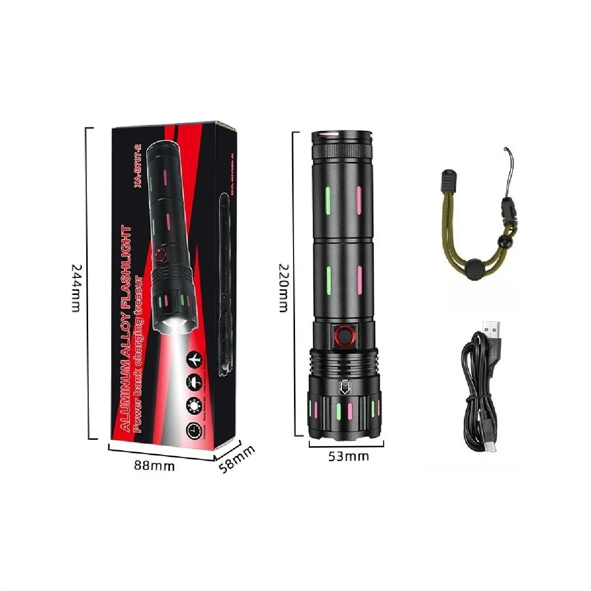 GENERICO - Linterna Led Gran Potencia Recargable Tactica Co Zoom 1200lm