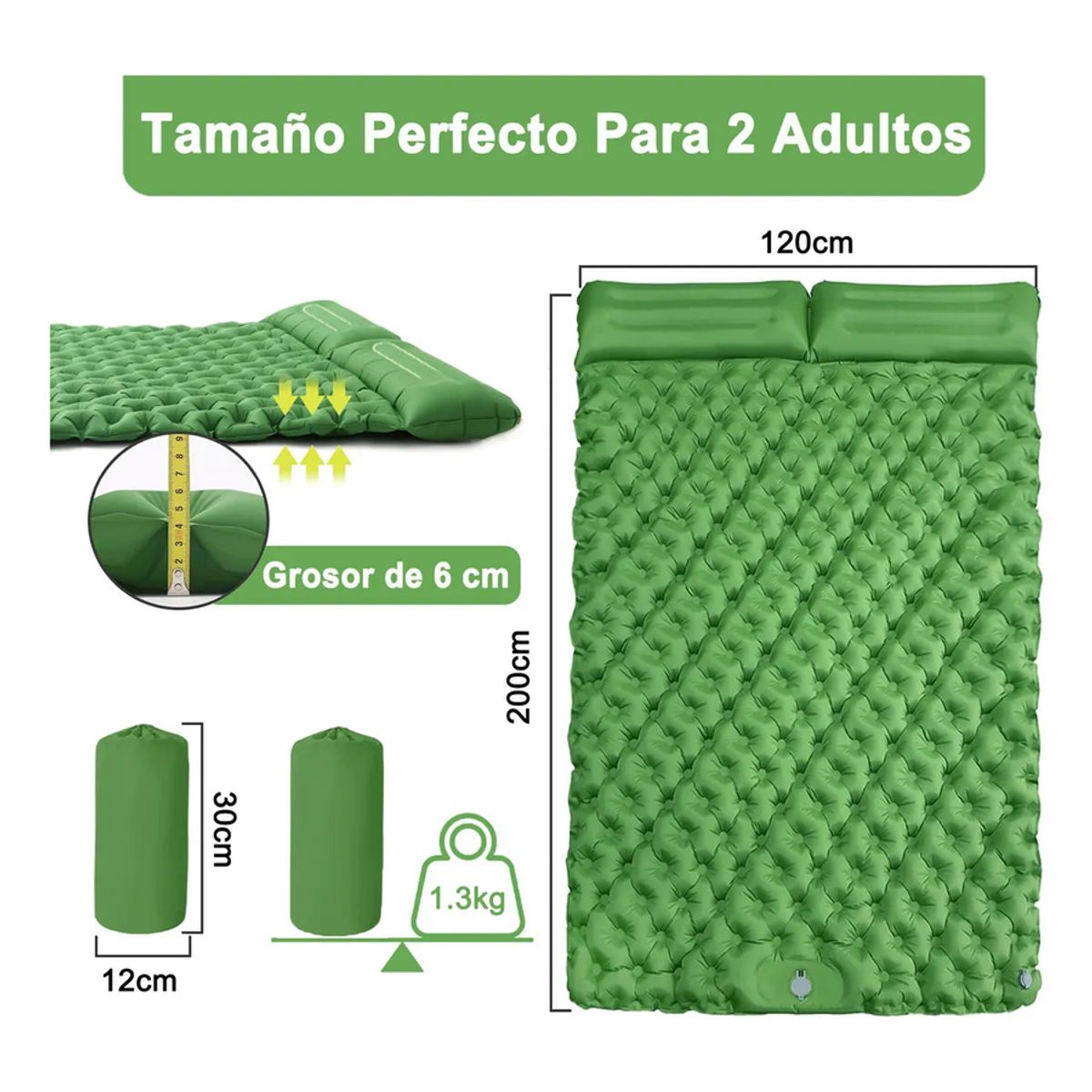 GENERICO - Colchoneta Inflable Para Camping Con Bomba De Pie 2 Personas