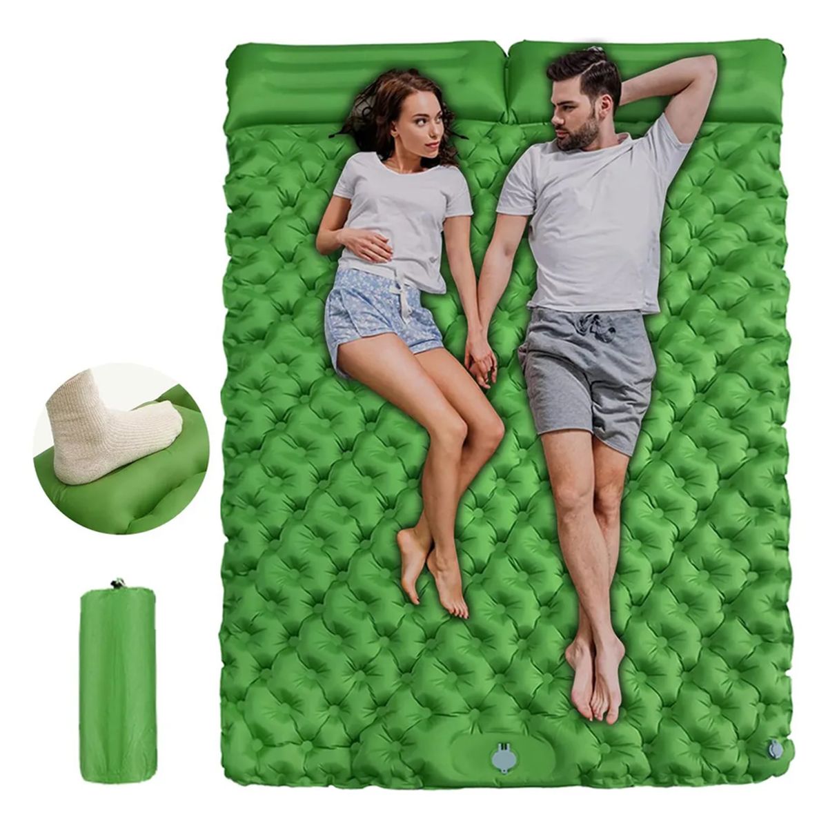 GENERICO - Colchoneta Inflable Para Camping Con Bomba De Pie 2 Personas