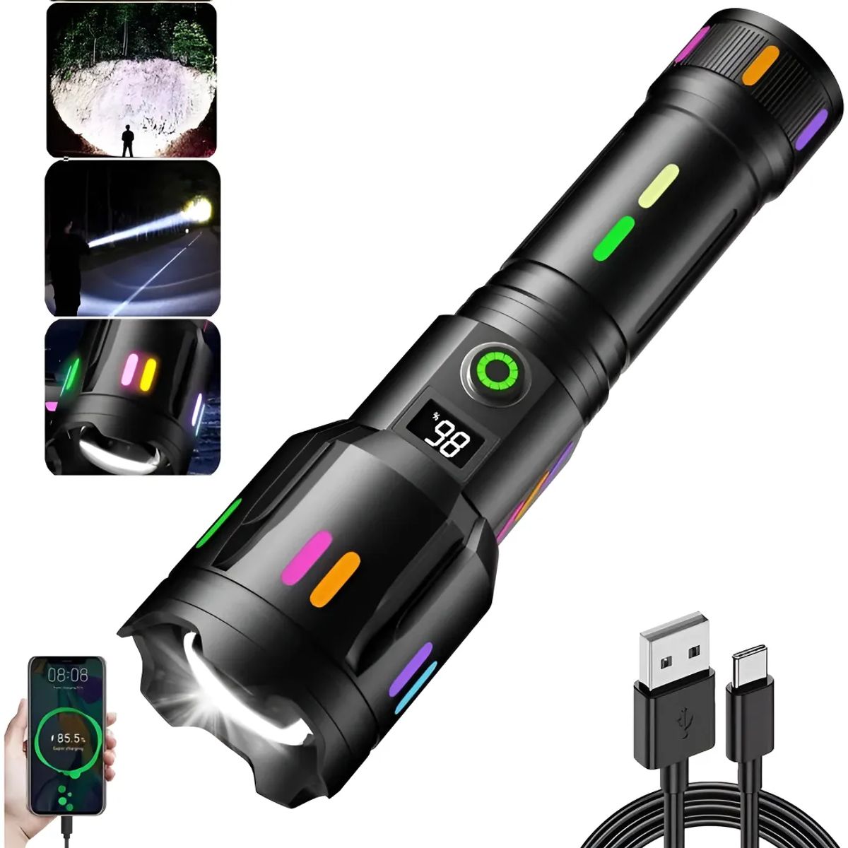 GENERICO - Linterna De Carga 12000 Lúmenes Altos Con Pantalla Potencia