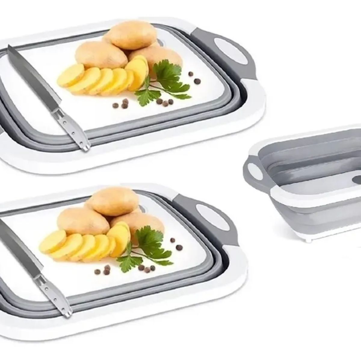 GENERICO - X2 Tabla De Cortar Plegable 2 En 1 Tabla De Corte Pegable Liso Gris
