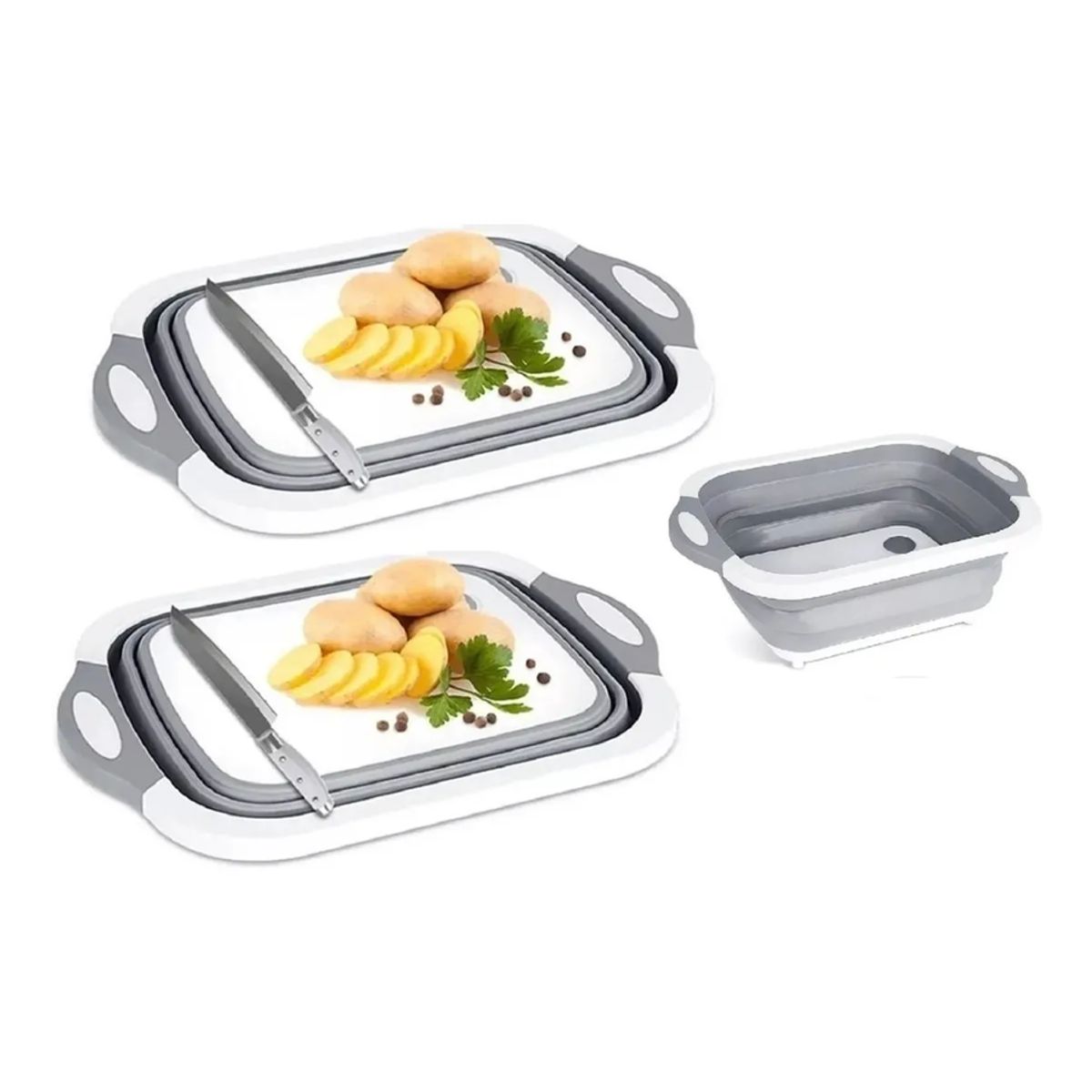 GENERICO - X2 Tabla De Cortar Plegable 2 En 1 Tabla De Corte Pegable Liso Gris