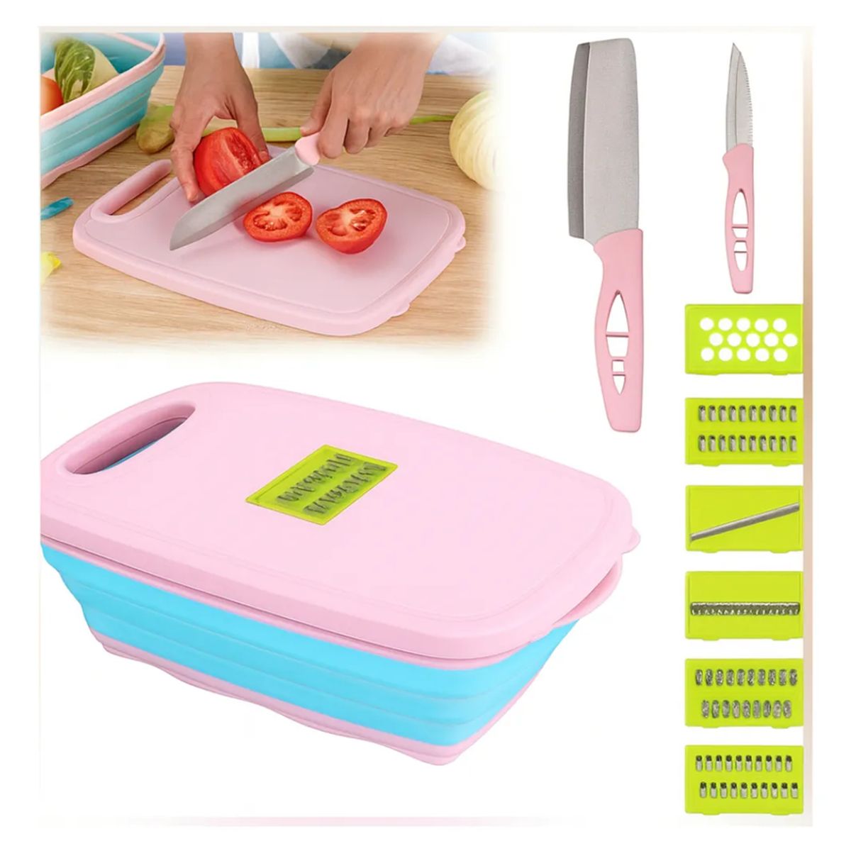 GENERICO - Kit Tabla Plegable Cortador De Alimentos + 2 Cuchillos