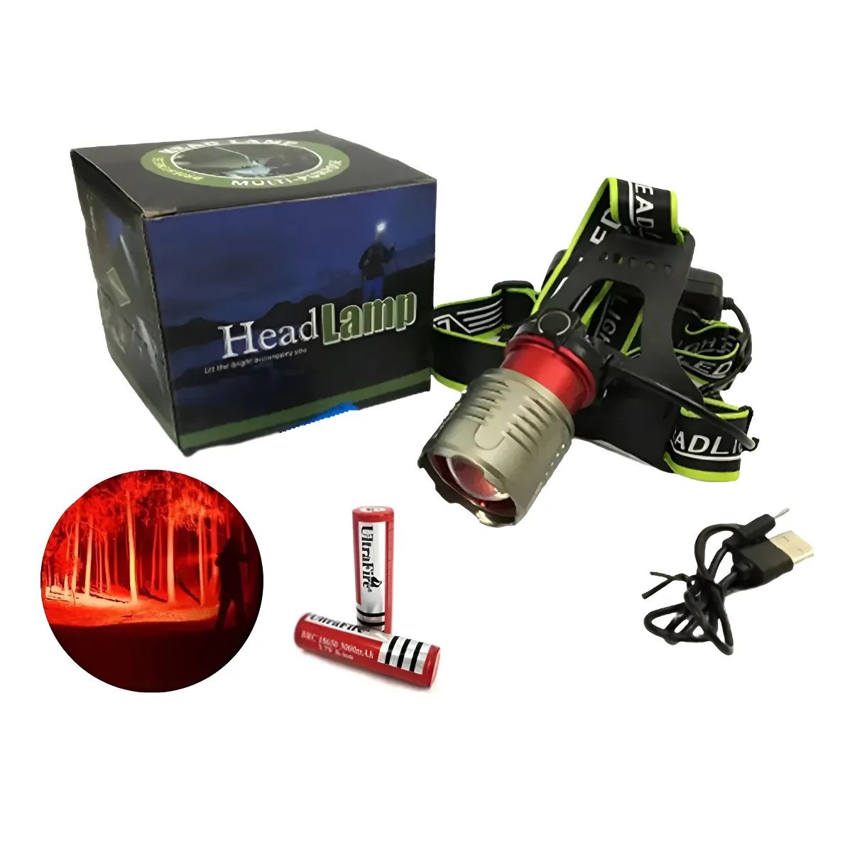 GENERICO - Linterna Led Cintillo Cabeza Led Recargable Luz Rojo Negro