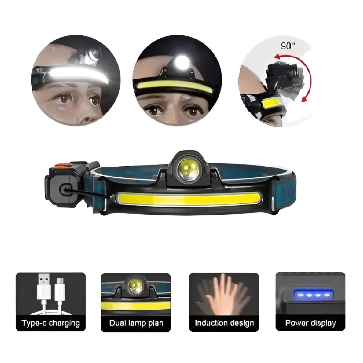 GENERICO - Linterna Lampara Frontal Cabeza Camping Led Alta Potencia Blanco