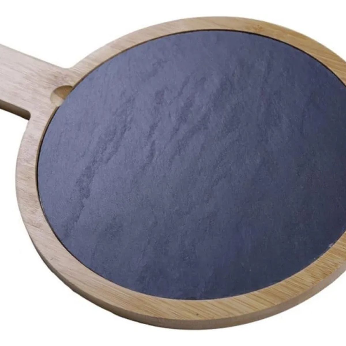 GENERICO - Tabla Redonda Madera Con Mango 36x28cm Pizarra Lugano Lisa Marrónnegro