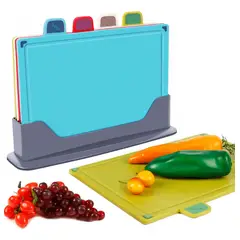 GENERICO - 4 Plástico Juego De Cocina De Tablas De Cortar Con Soporte