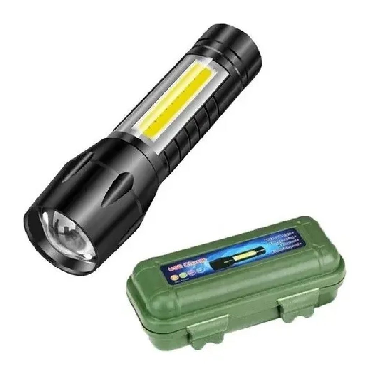 GENERICO - Lampara Táctica De Mano Pequeña Recargable Zoom Doble Luz Negro