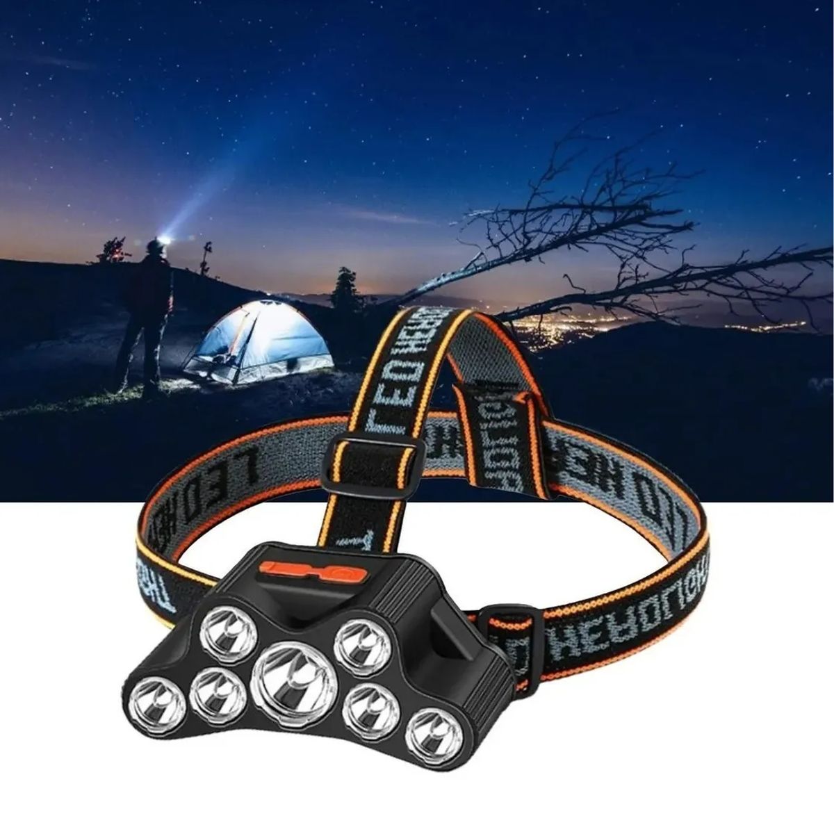 GENERICO - Linterna Frontal 7led Impermeable Recargable Por Usb Luz Blanco Frío Negro