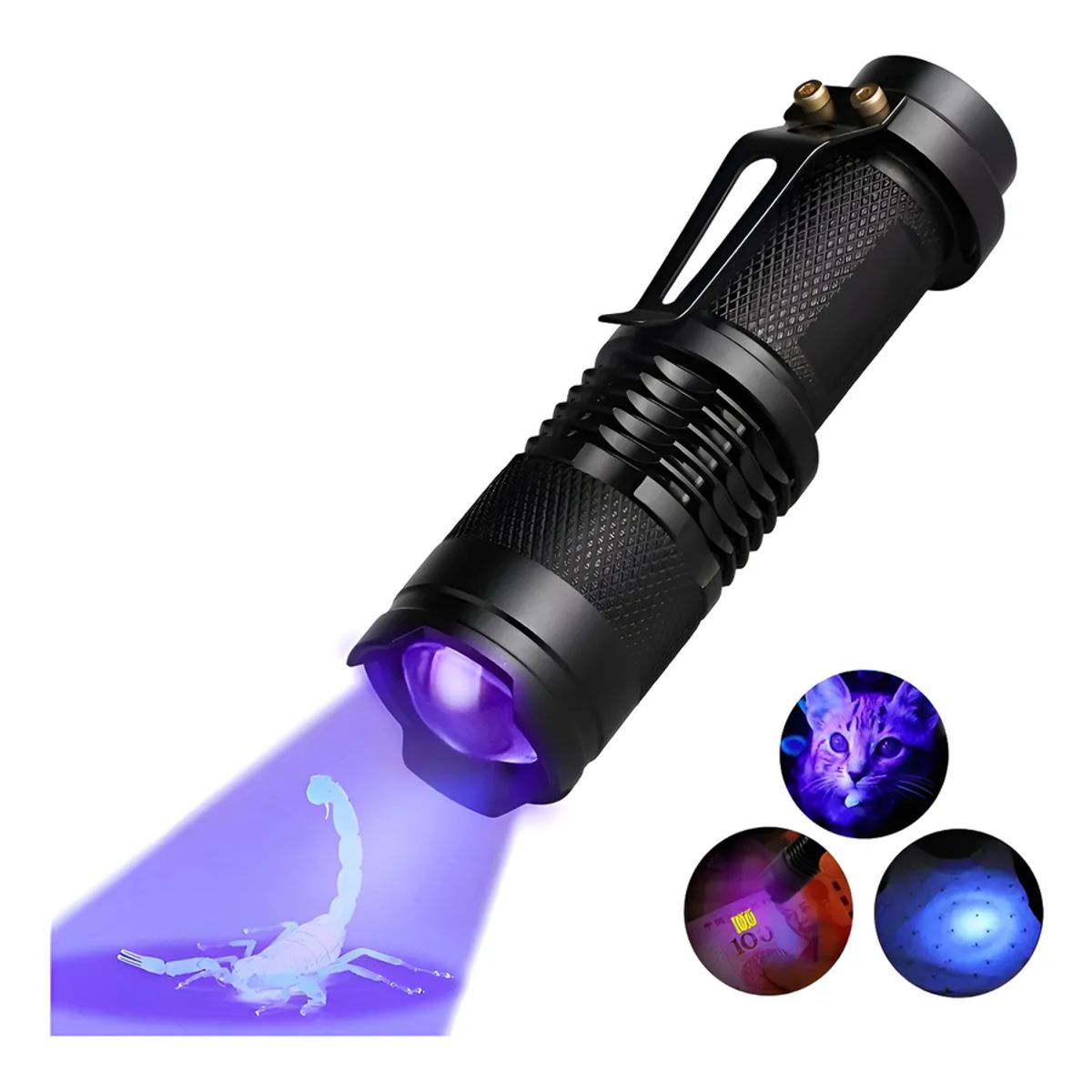 GENERICO - Linterna Uv Ultravioleta Led  Con Zoom Usa Pilla Aa Metal Negro Violeta