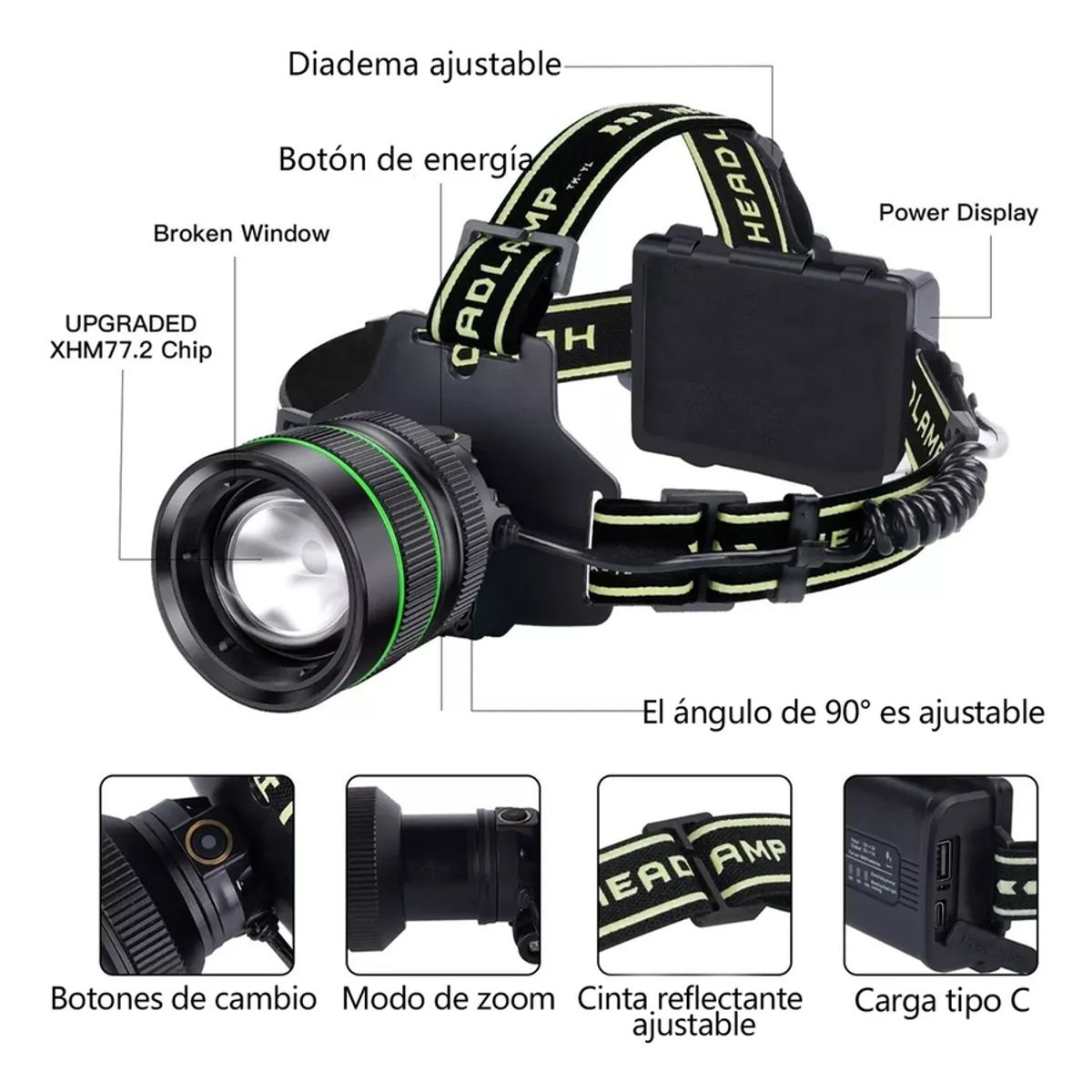 GENERICO - Linterna Frontal Led Recargablecon Sensor Y Luz De Aviso