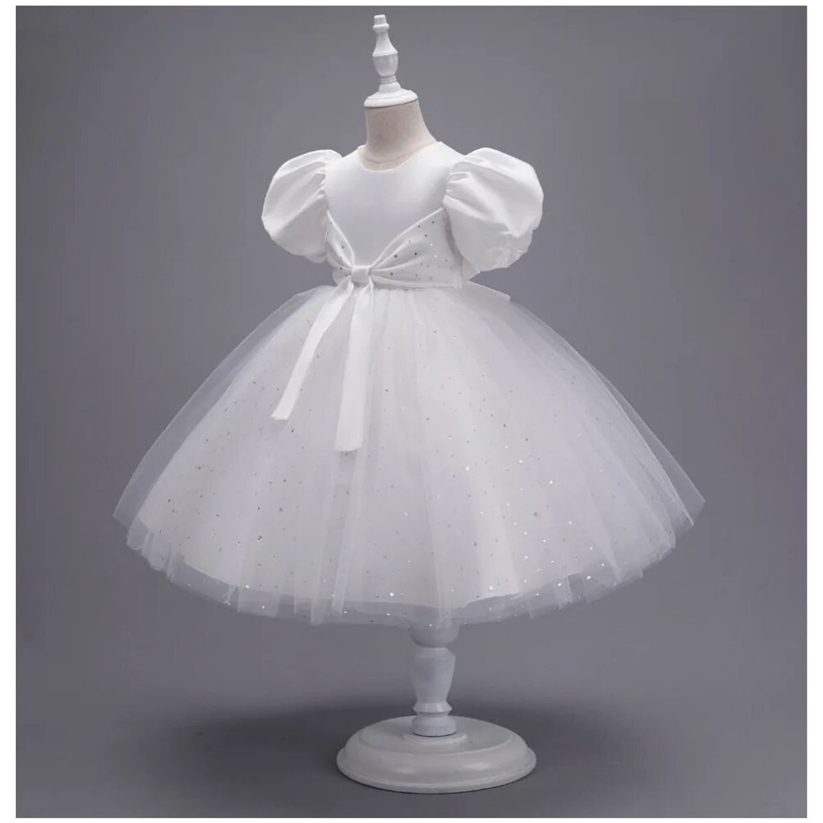 ALMA & DECO - Vestido Bautizo Paje Fiesta Modelo Cecilia Blanco con Lazo Ajustable