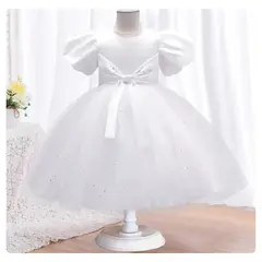 ALMA & DECO - Vestido Bautizo Paje Fiesta Modelo Cecilia Blanco con Lazo Ajustable