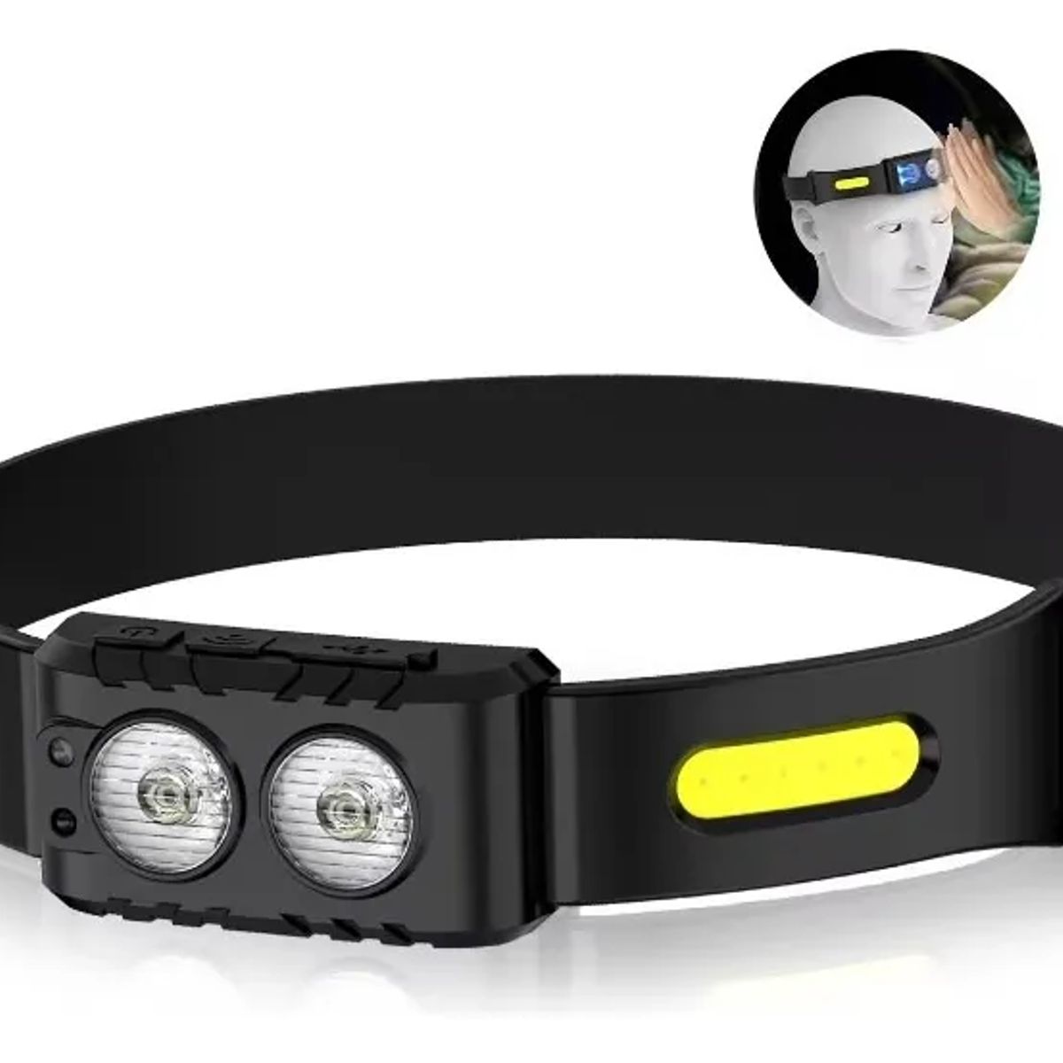 GENERICO - Linterna Frontal Led Recargable Con Sensor Cinta Ajustable