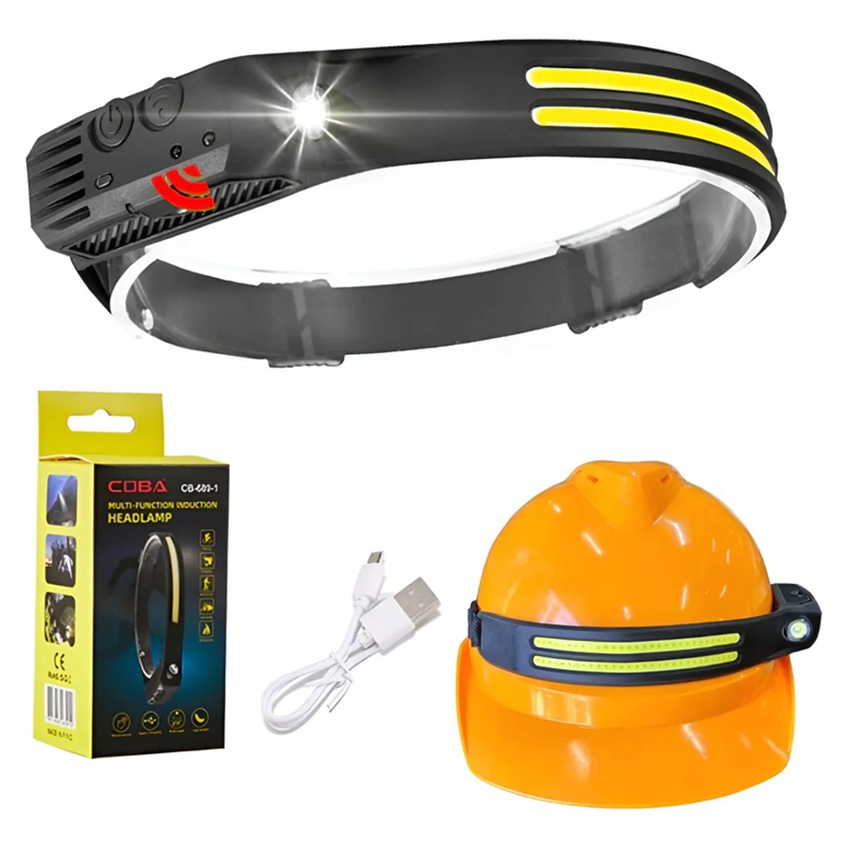 GENERICO - Linterna 2 En 1 Frontal Para Casco De Minero Con Sensor Usb Blanco