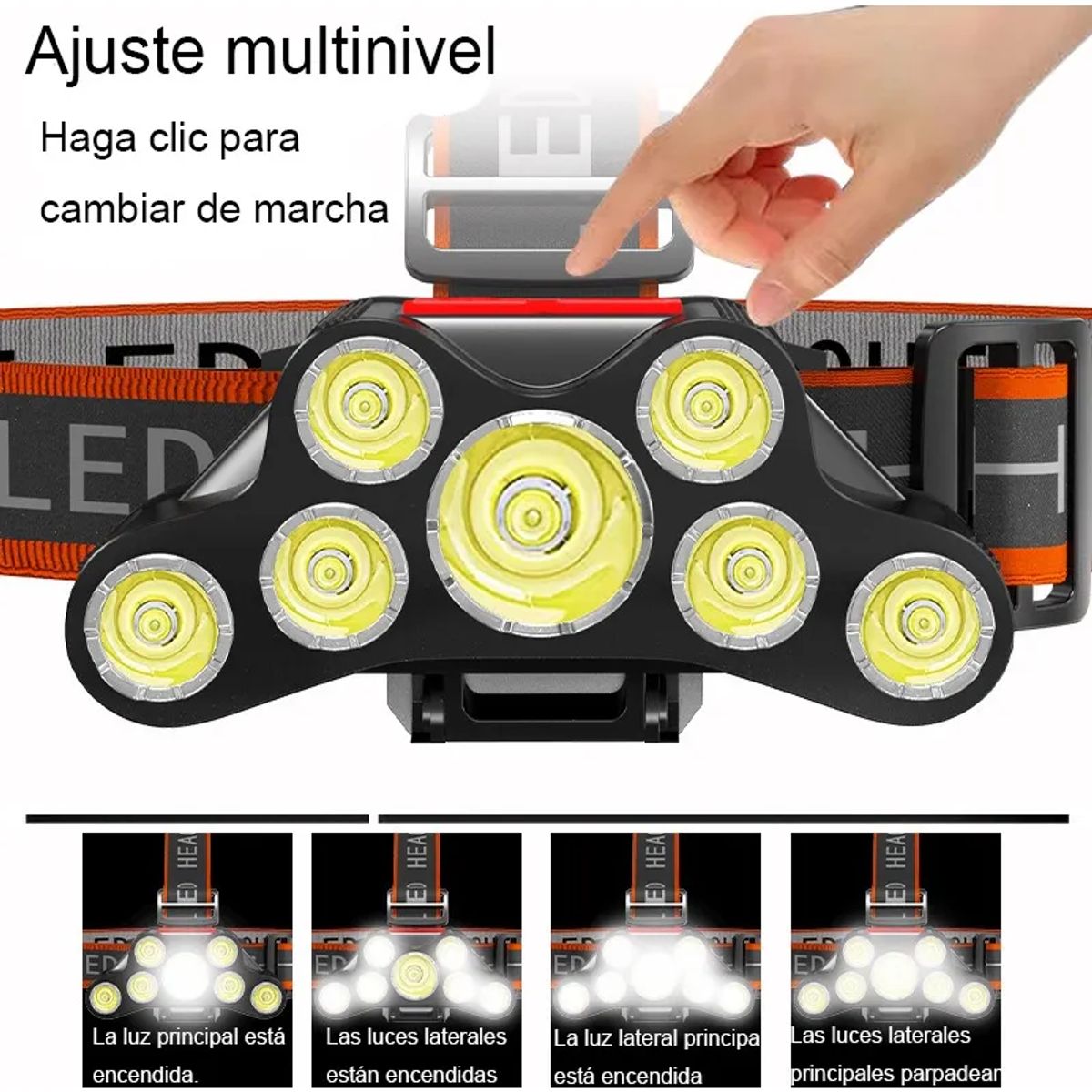 GENERICO - Linterna Minero Cabeza Recargable 7 Leds Potente 2 Baterias