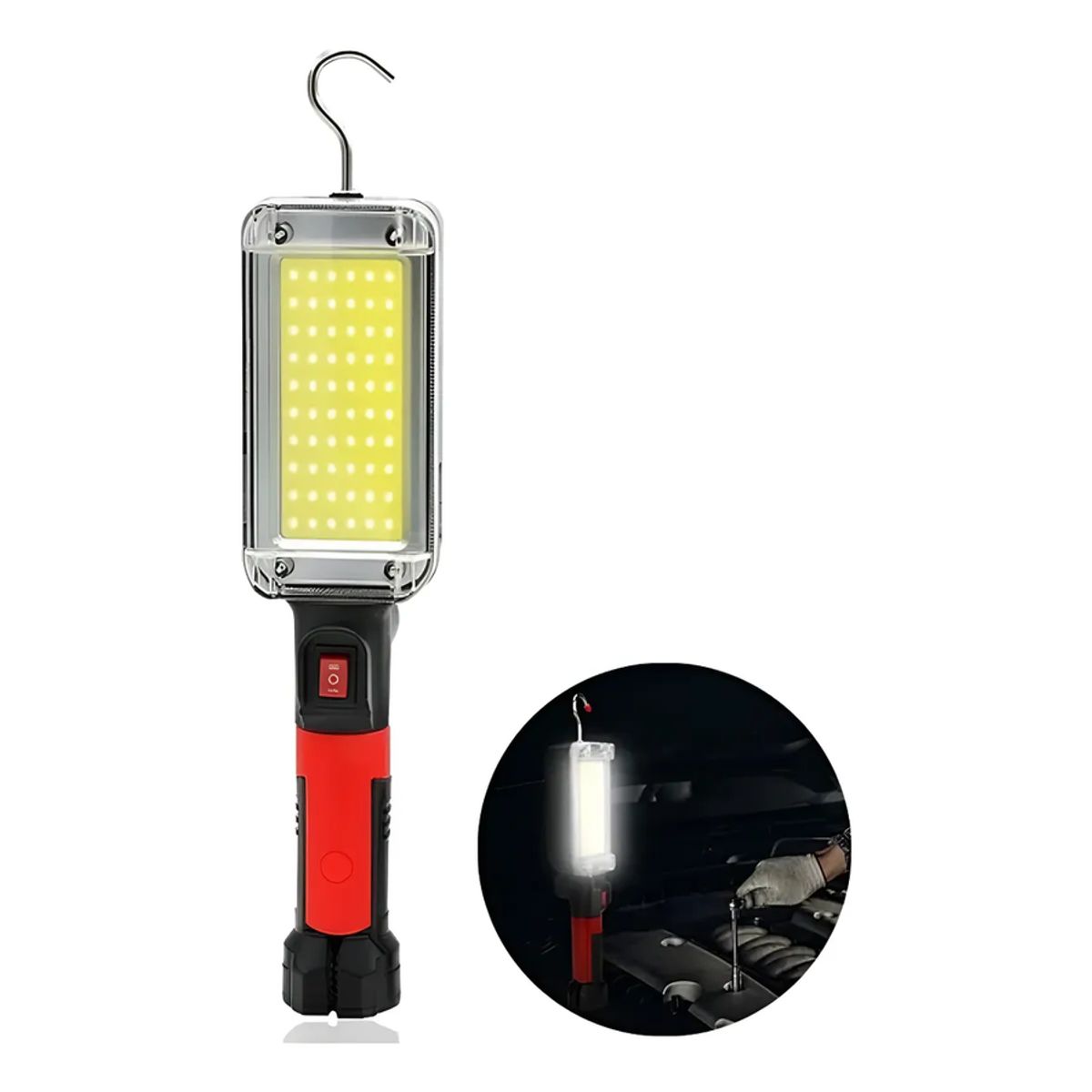 GENERICO - Linterna Led Portátil Linterna Mecánico Con Gancho Colgar Blanco Rojo