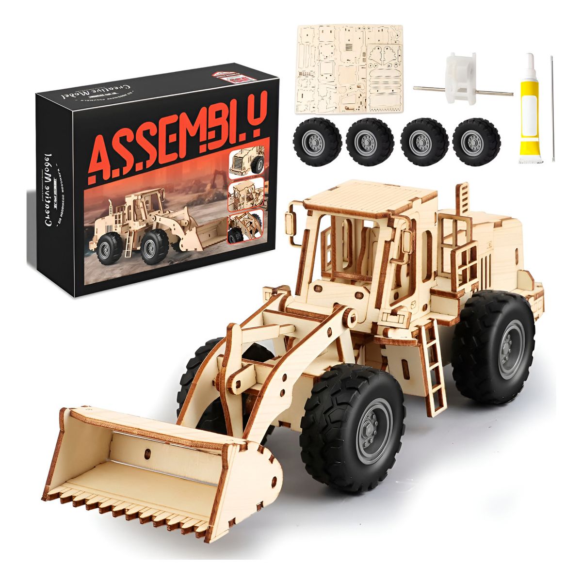 HOMEBRANDT - Auto Armable 3d Madera Tractor Construccion 106pcs Didactico