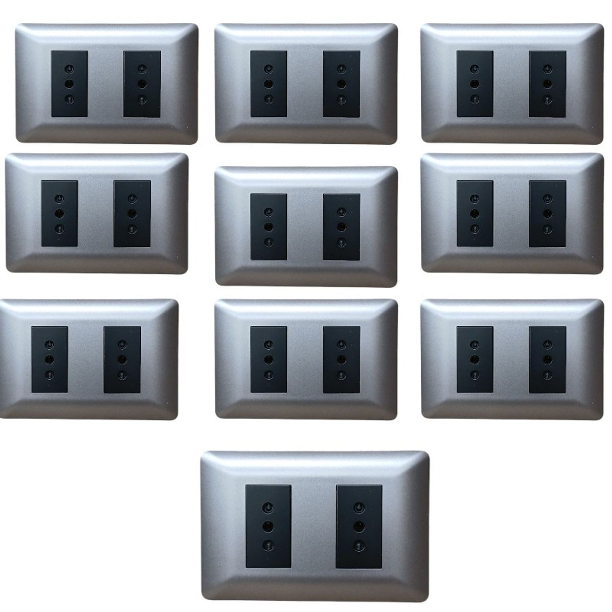 WANT - PACK 10 TOMACORRIENTE DOBLE 10A 250V  GRIS /NEGRO CERTIFICADO SEC
