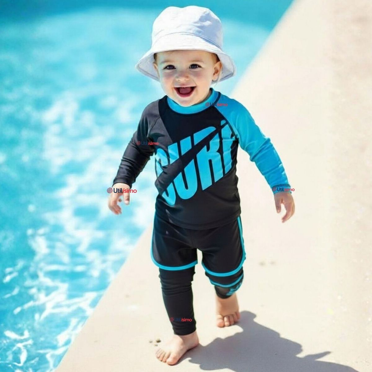 JUMP KIDS - Traje de Baño Manga Larga Pantalón Largo y Corto 3 Piezas Corte Split Niño 3 a 11 años Black Surf