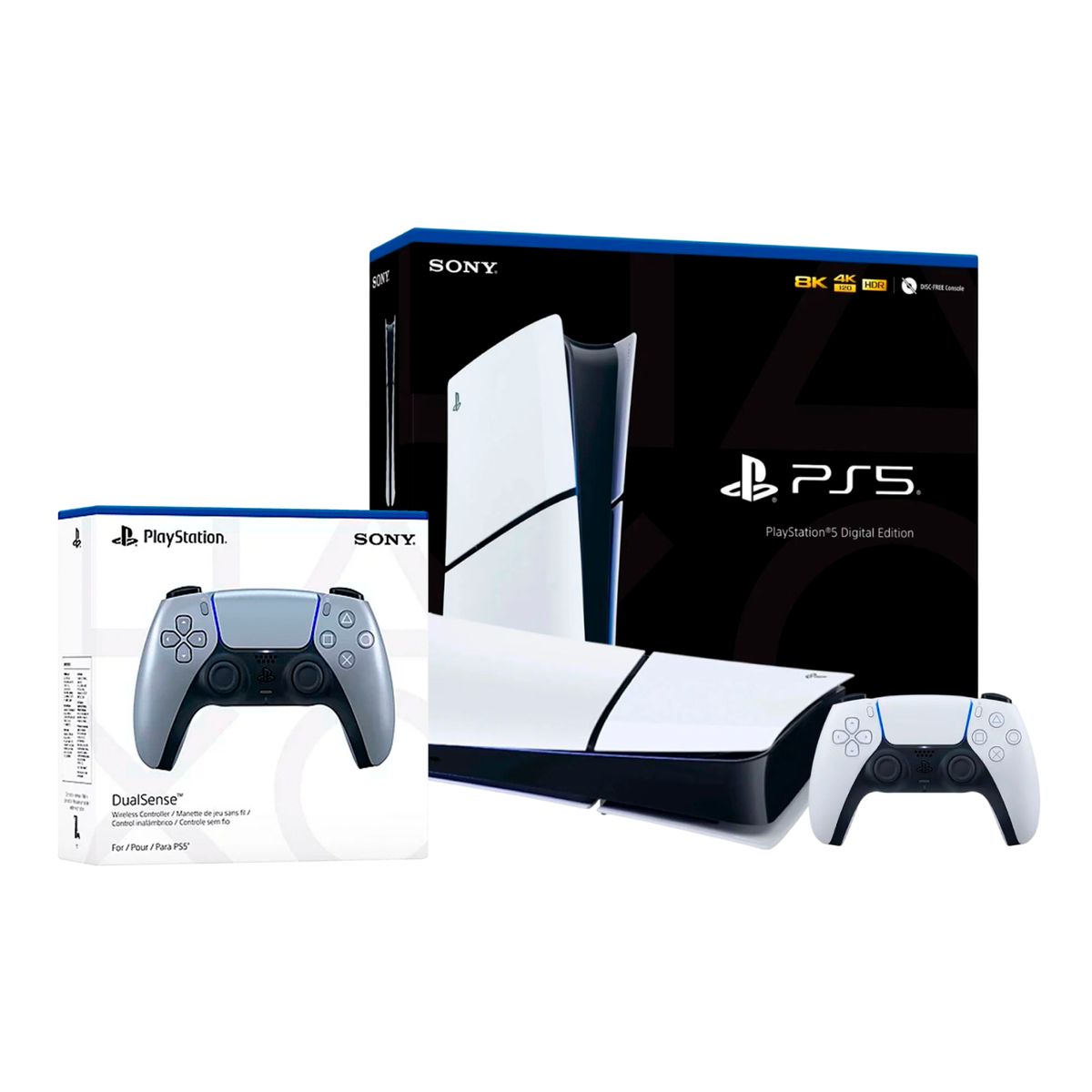 SONY - Consola Sony Playstation 5 Slim Edición Digital + Control Dualsense Adicional Silver