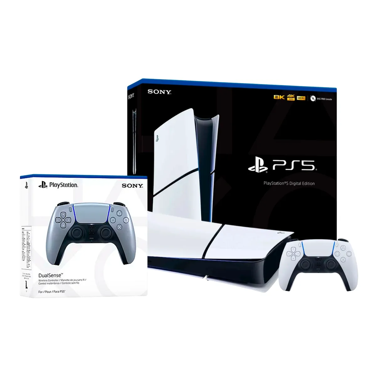 SONY - Consola Sony Playstation 5 Slim Edición Digital + Control Dualsense Adicional Silver