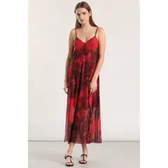 LIOLA - Vestido midi malla estampado mujer rojo