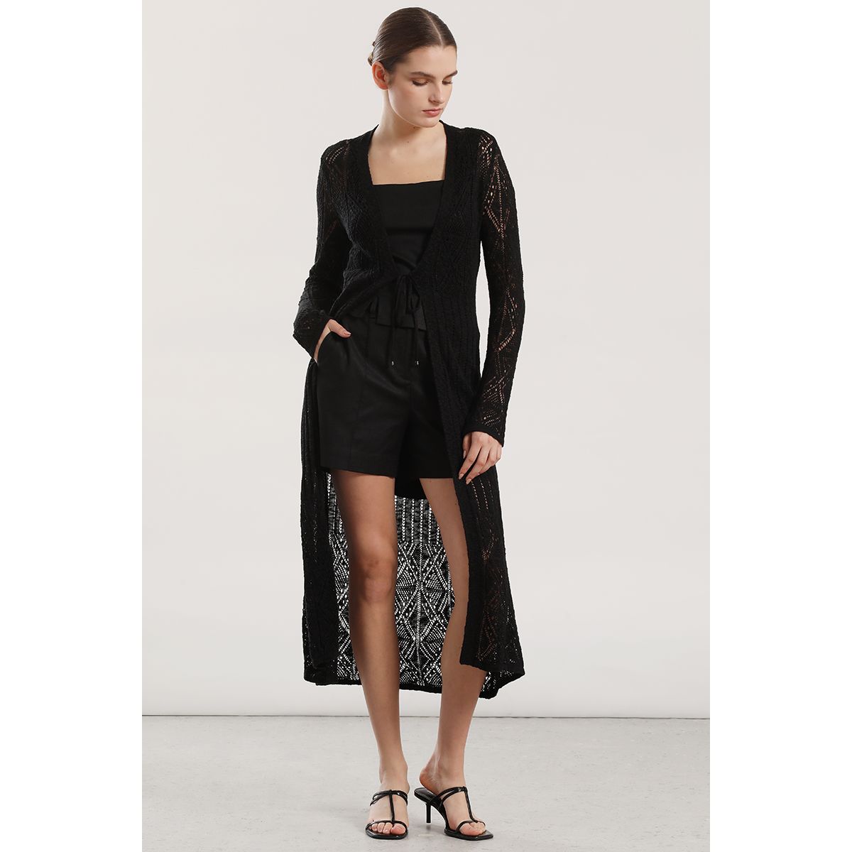 LIOLA - Tapado midi tejido mujer Liola negro