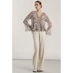 LIOLA - Blusa gasa estampado mujer beige