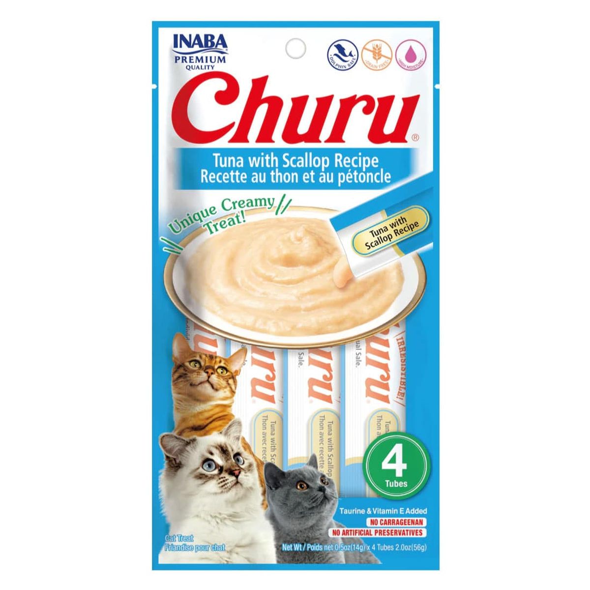 INABA - Snack Inaba Churu Gato Sabor Atún y Ostion 4 Tubos