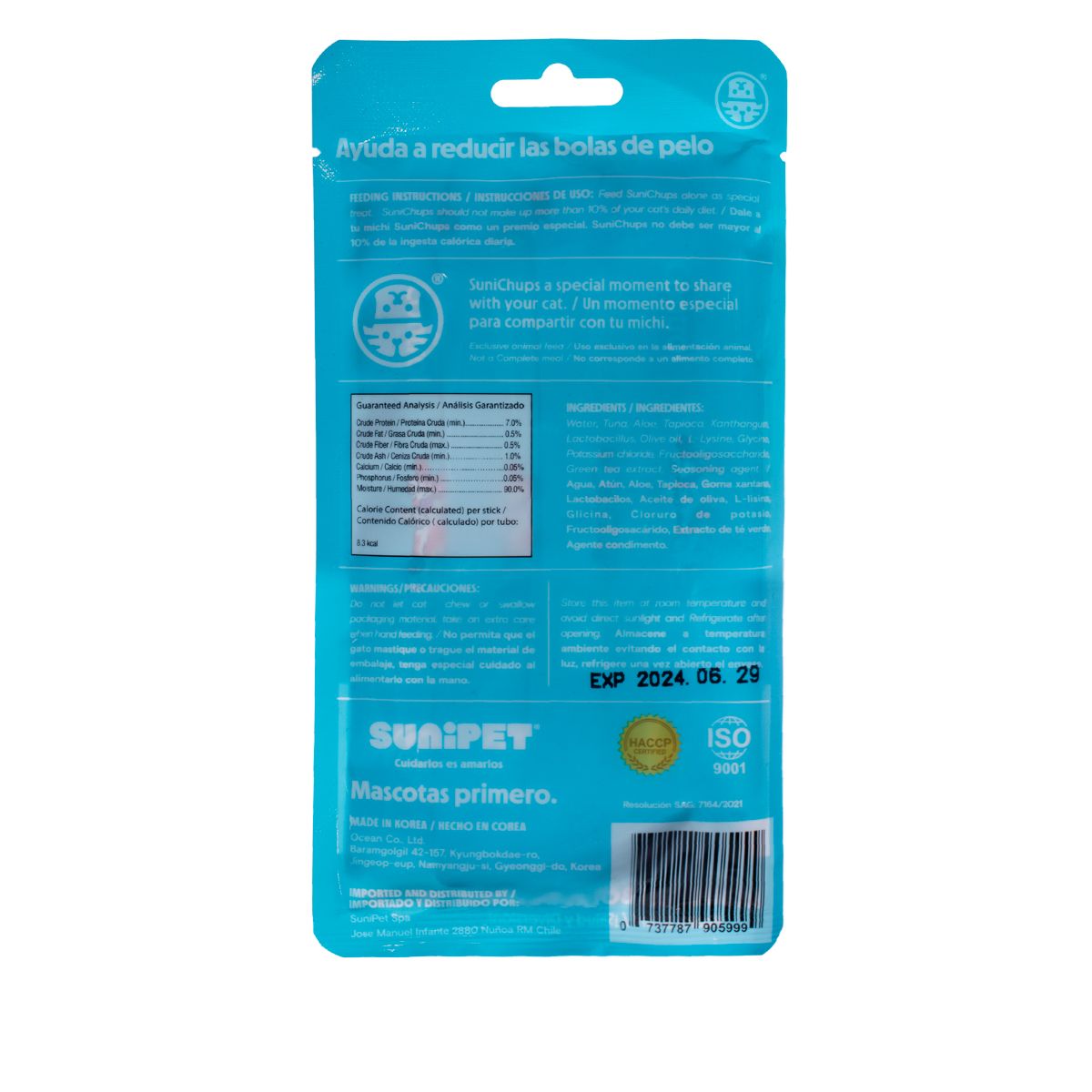 SUNIPET - Snack SuniChups Hairball Control Para Gato 4 Tubos