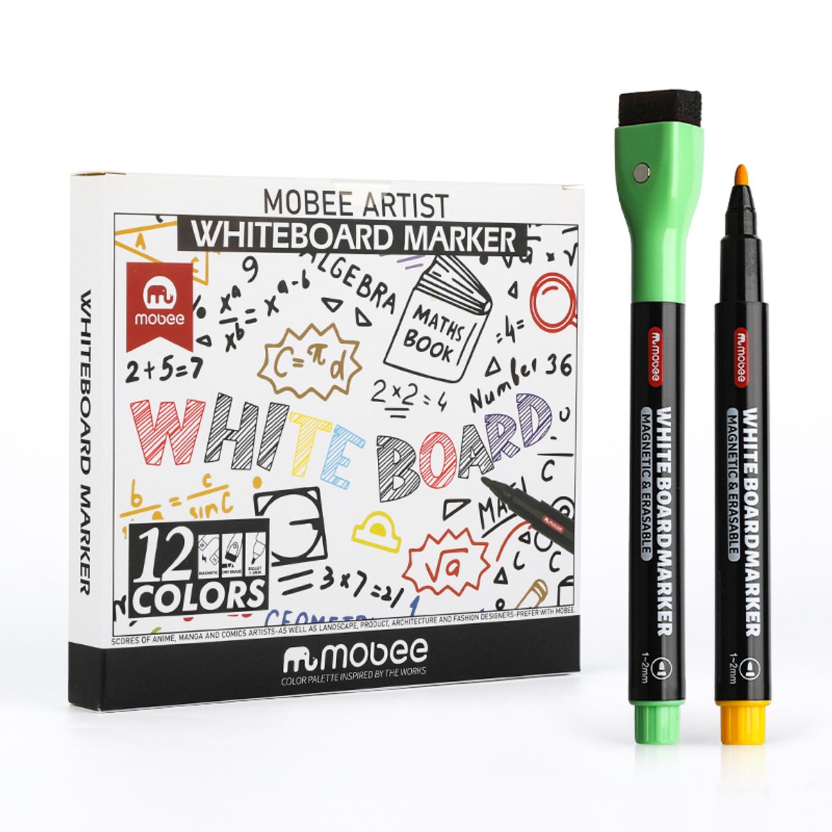 GENERICO - Plumones De Pizarra Mobee 12 Colores Con Borrador