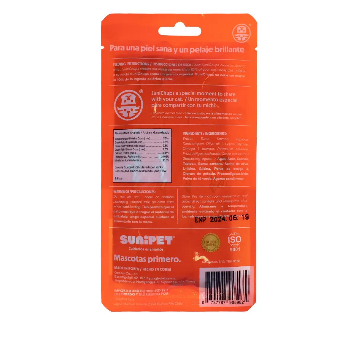 SUNIPET - Snack SuniChups Skin & Coat Para Gato 4 Tubos