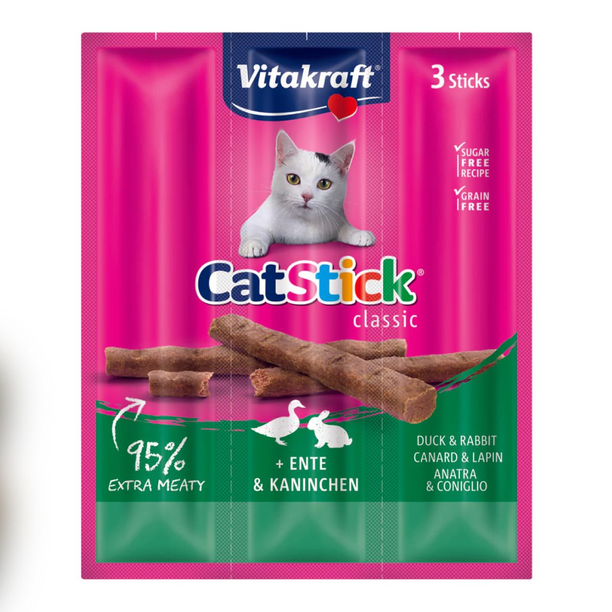 VITAKRAFT - Snack Vitakraft Cat Stick Conejo y Pato, 3 Sticks